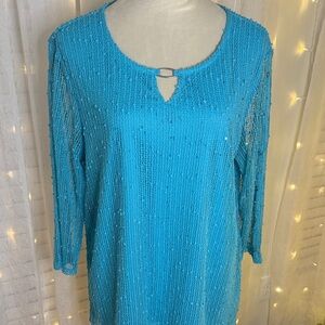 Alfred Dunner Aqua Textured Keyhole Blouse
